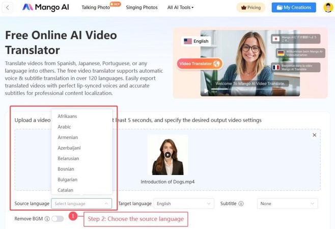mango traduire une video anglais en francais