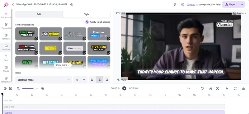 vizard traduire une video anglais en francais