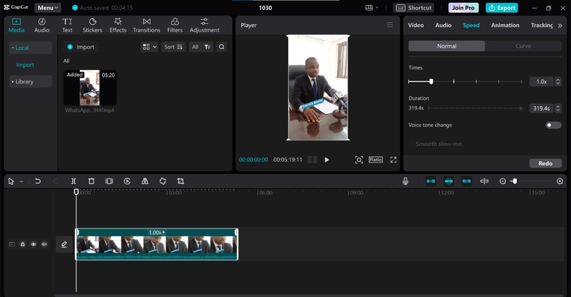 accélérer une vidéo sur Capcut