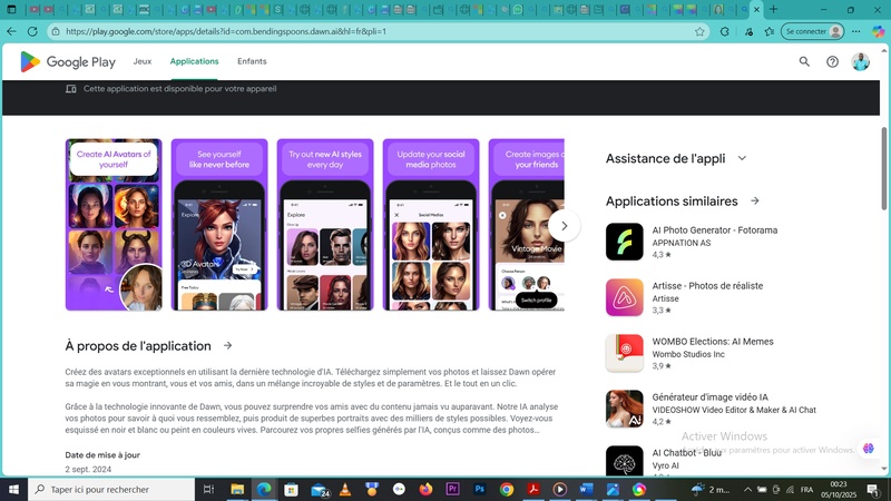 application avatar gratuit Dawn AI
