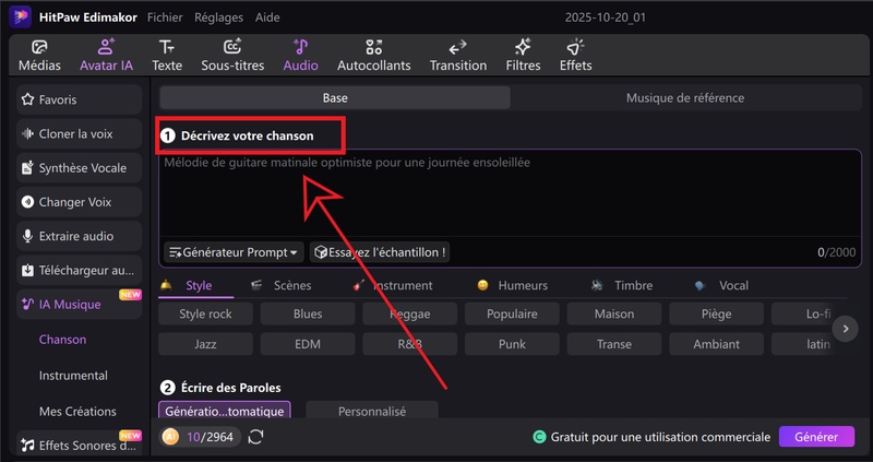 créer une chanson avec Edimakor
