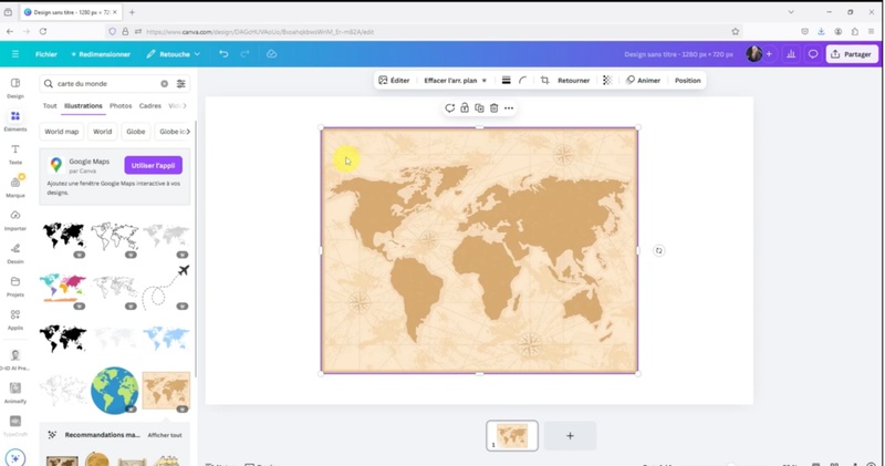 créer une carte animée pour vos vidéos de voyage Canva