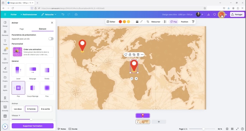 créer une carte animée pour vos vidéos de voyage Canva