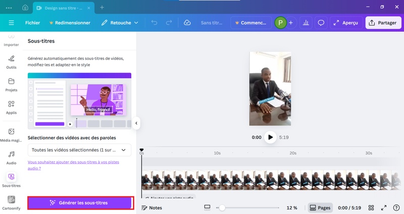 ajouter sous titre video canva