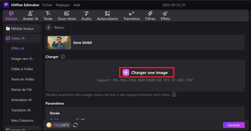 effet ia Edimakor charger une image