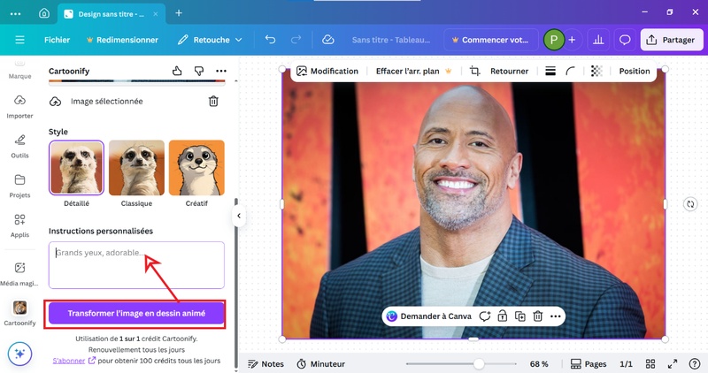 transformer photo en dessin canva