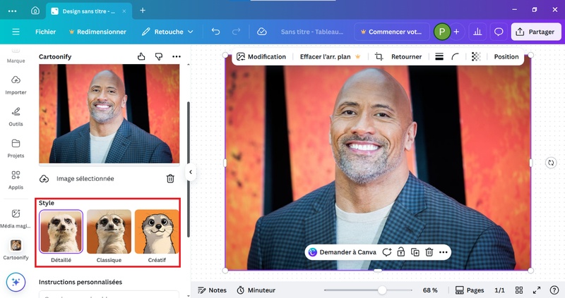 transformer photo en dessin canva