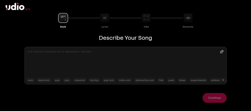 Udio Générateur de musique IA pour créer des chansons de rap et des morceaux personnalisés