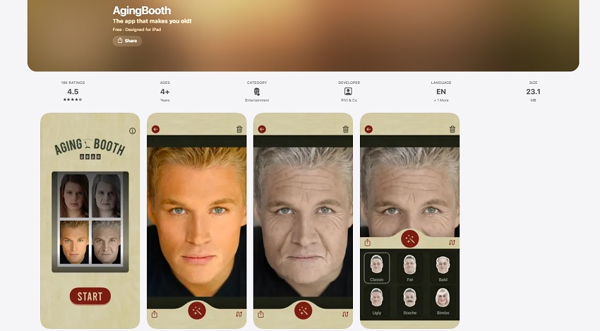 Application de vieillissement facial recommandée AgingBooth
