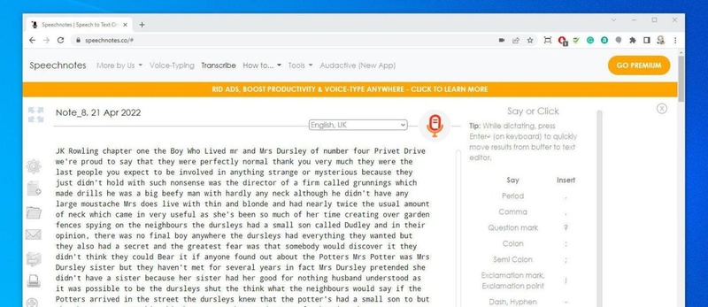 logiciel synthèse vocale mac Speechnotes