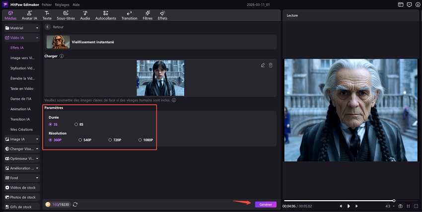 Tutoriel création vidéo de vieillissement avec Edimakor - étape 3