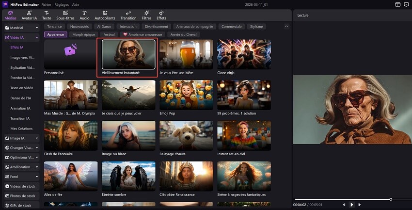 Tutoriel création vidéo de vieillissement avec Edimakor - étape 2