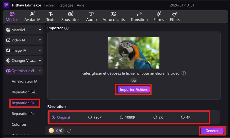 réparer vidéo floue avec Edimakor