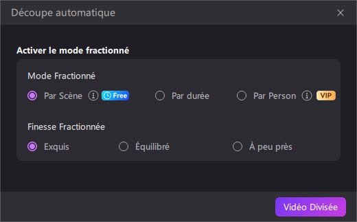 sélectionnez le mode de coupe automatique
