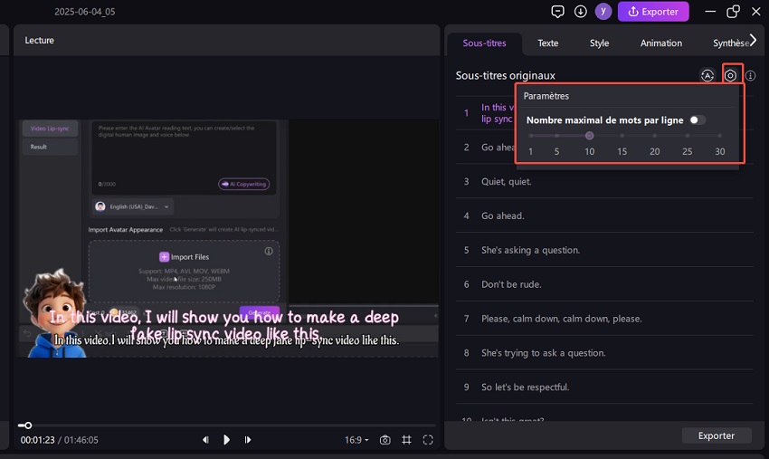 personnaliser la longueur des sous-titres