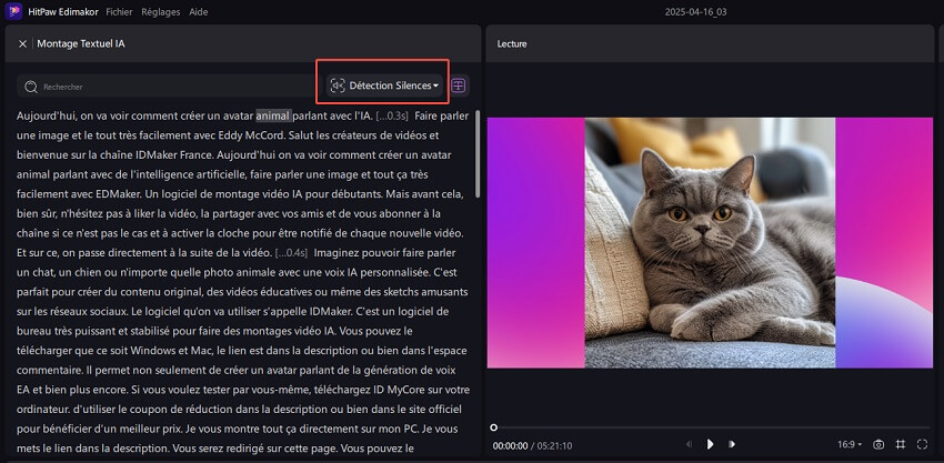 text based editing silence detection