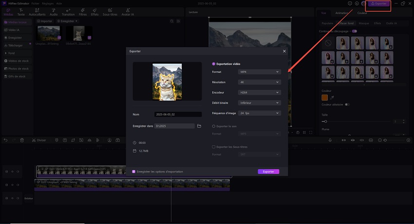 exporter la vidéo après avoir supprimé l'arrière-plan