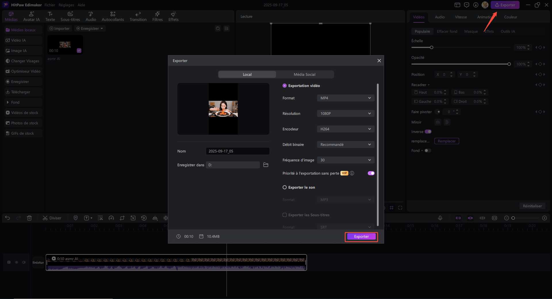 inverser une vidéo étape 3